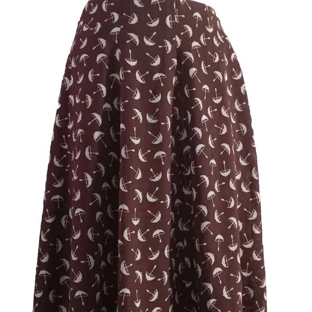 Midi A-line Skirt Brown Umbrella Print